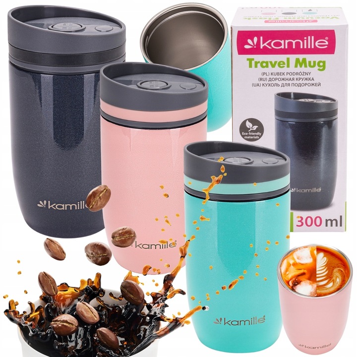 KUBEK TERMICZNY stalowy TERMOS do kawy herbaty szkoły pracy 300 ml KAMILLE