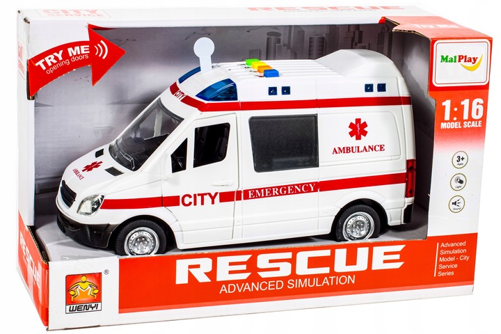 KARETKA AMBULANS SAMOCHÓD AUTO POGOTOWIE z Dźwiękiem I Światłem NA NAPĘD