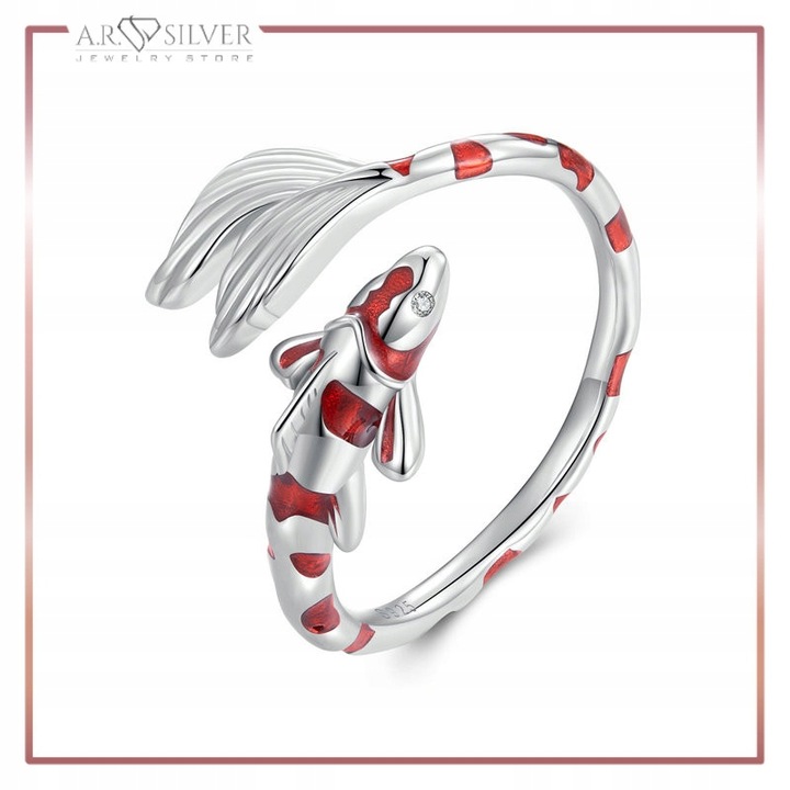 Srebrny Pierścionek Otwarty RYBA KOI S925