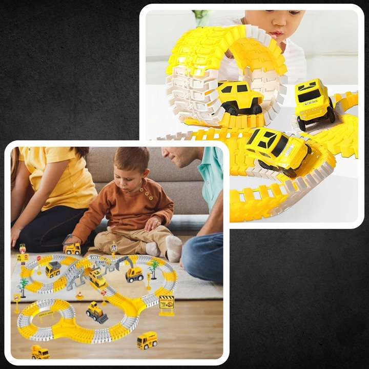 TOR SAMOCHODOWY WYŚCIGOWY DLA DZIECI POJAZDY BUDOWLANE NA PREZENT 255 EL.