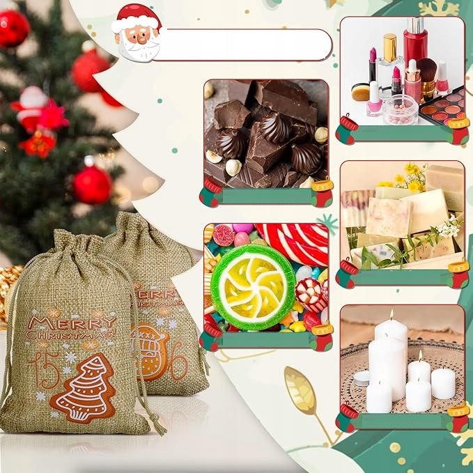 24X WORECZKI JUTOWE KALENDARZ ADWENTOWY DO WYPEŁNIENIA DIY Z CYFRAMI 1-24