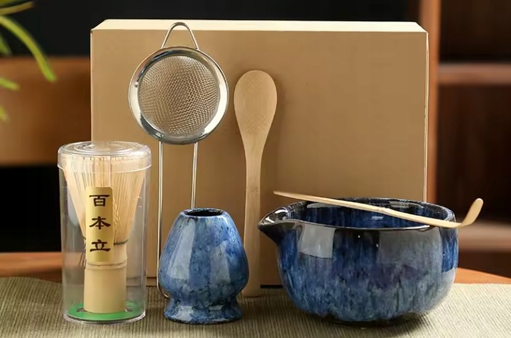 ZESTAW DO MATCHY JAPOŃSKI STYL 6 CZĘŚCIOWY Z DZIUBKIEM KOLOR NIEBIESKI