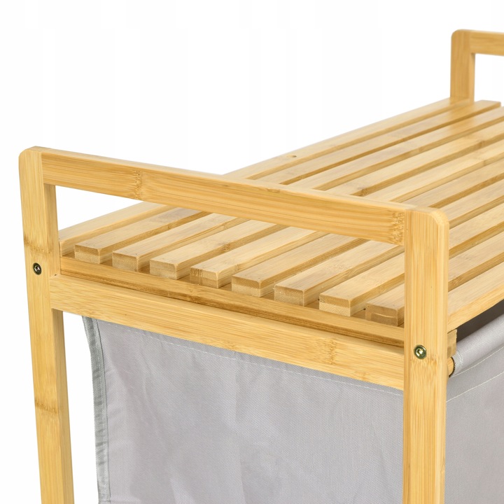 POJEMNIK KOSZ NA PRANIE BIELIZNĘ BAMBUSOWY WYSUWANY PODWÓJNY Z PÓŁKĄ 80L