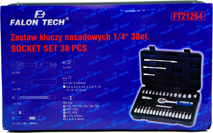 ZESTAW KLUCZY NASADOWYCH NASADKI TORX BITY 38 1/4" KLUCZE NASADOWE