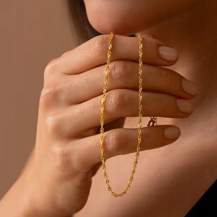 PIĘKNY ZŁOTY NASZYJNIK DAMSKI SINGAPUR SKRĘCANY 50 cm SREBRNY ŁAŃCUSZEK 925