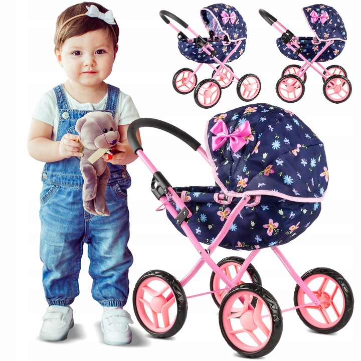 KINDERPLAY WÓZEK DLA LALEK GŁĘBOKI GONDOLA SKŁADANY DASZEK MIĘKKIE KOŁA