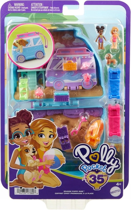 ZESTAW KOMPAKTOWY POLLY POCKET PLAŻOWY PIESEK MINIVAN plus LALKI I DODATKI