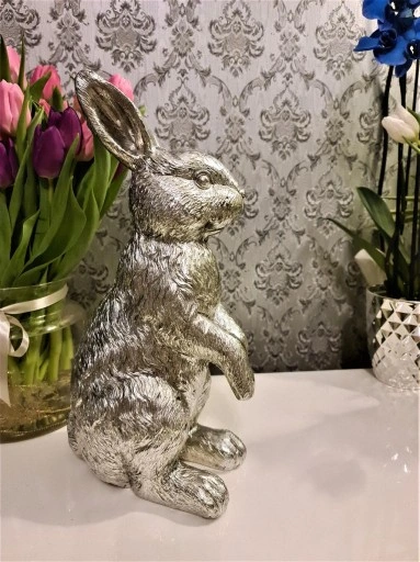FIGURKA OZDOBNA - SREBRNY ZAJĄC KRÓLIK model I