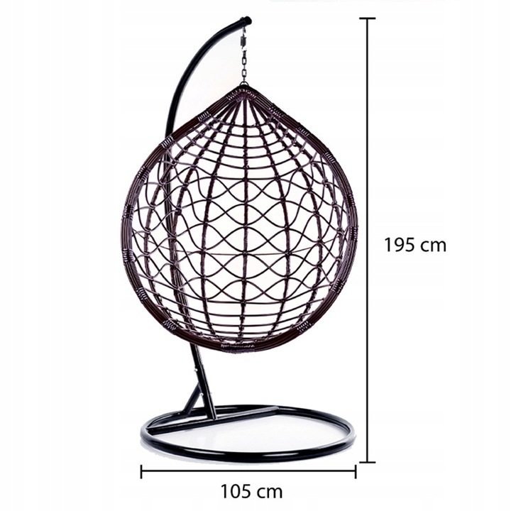 FOTEL OGRODOWY WISZĄCY KOKON DUŻY KOSZ VEGAS Z PODSTAWĄ PODUSZKA SZARA