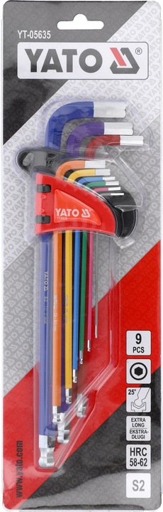 KLUCZE IMBUSOWE DŁUGIE 1,5-10mm 9el. IMBUSY HEX ZESTAW IMBUSÓW Z KULĄ YATO