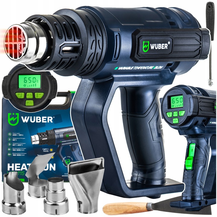 OPALARKA ELEKTRYCZNA 2 BIEGI REGULACJA LCD MOCNA 2200W + 5 DYSZ + SZPACHLA