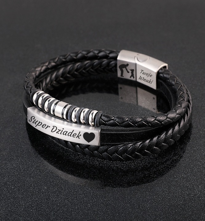 Bransoletka OJCA syna męska skórzana KOLUSZKA srebrne z grawerem PREZENT