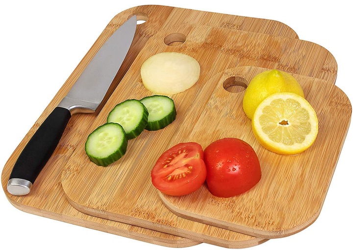 DESKA DO KROJENIA SERWOWANIA DREWNIANA BAMBUSOWA ZESTAW 3 DESEK KUCHENNYCH