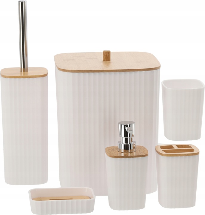 ZESTAW ŁAZIENKOWY 6 ELEMENTÓW KOMPLET DO WC ŁAZIENKI BIAŁY LOFT