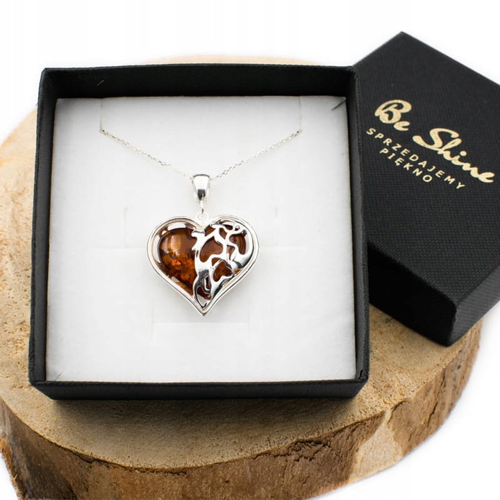 Naszyjnik Bursztynowe serce bursztyn grawer