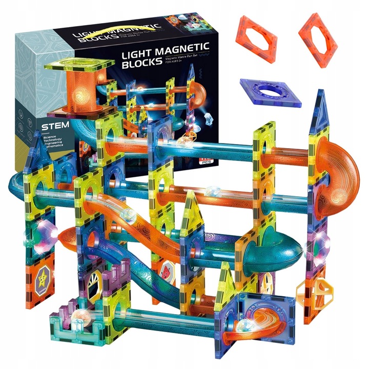 Klocki Magnetyczne Świecące Tor Kulkowy 110 Elementów Kulodrom