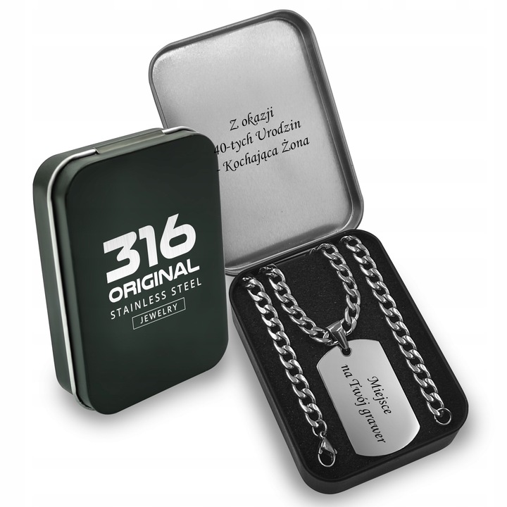 SREBRNY ŁAŃCUSZEK PANCERKA STAL + NIESMIERTELNIK