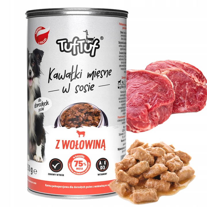 MOKRA KARMA DLA PSA 75% MIĘSA KAWAŁKI W SOSIE TUF TUF MIX 24x415 g. 9,96 kg