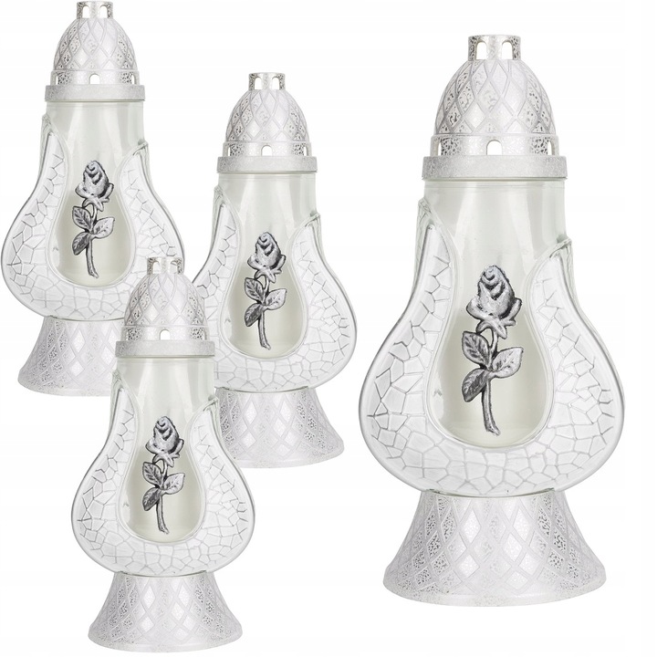 Znicz szklany z wkładem parafinowym 48h Bispol 4059 RÓŻA - 30 cm Biały