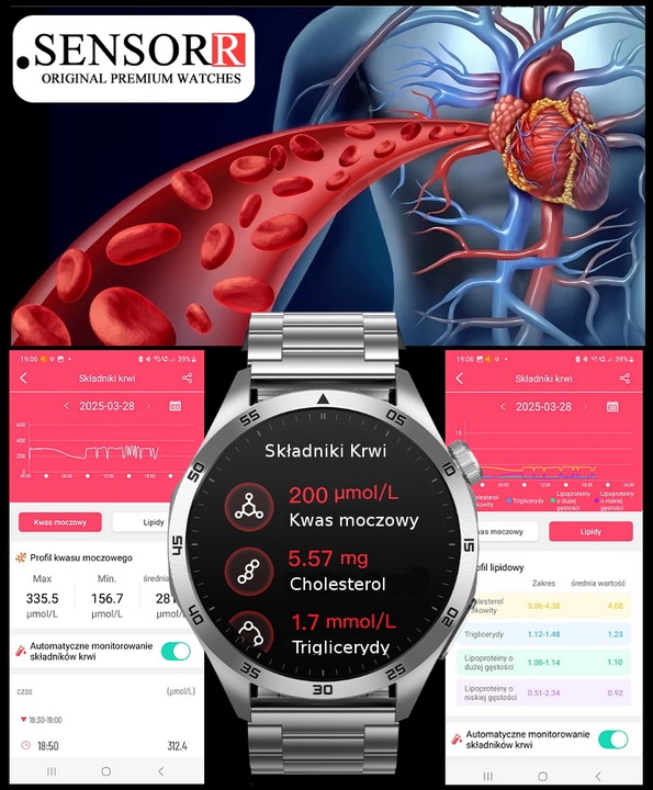 ZEGAREK MĘSKI SMARTWATCH ROZMOWY EKG POMIAR CUKRU CIŚNIENIE TEMPERATURA PL
