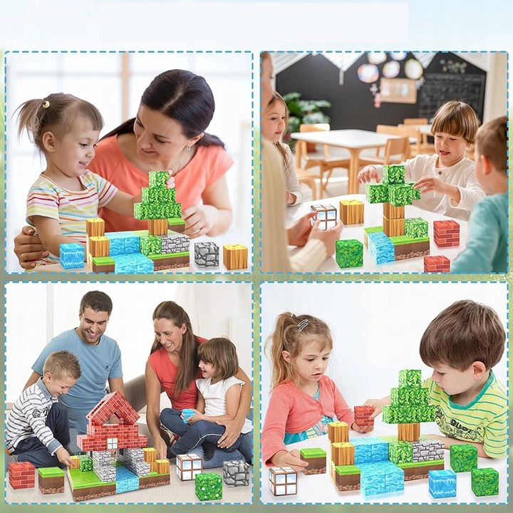 KLOCKI MAGNETYCZNE SZEŚCIANY DLA DZIECI 1 LUDZIK 100 KLOCKÓW POMYSŁ ZESTAW