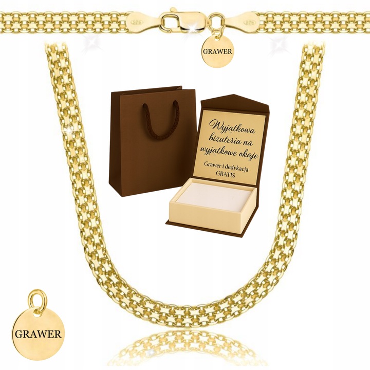ZŁOTY PEŁNY ŁAŃCUSZEK DAMSKI BISMARK PR. 925 585 14K + GRAWER GRATIS