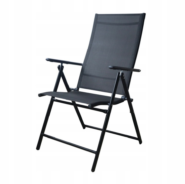 Krzesło Ogrodowe Składane Regulowane Oparcie Leżak Fotel Aluminium Czarny