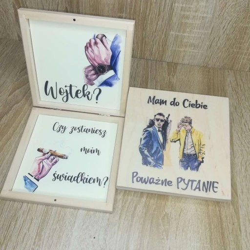 Pudełko eko zaproszenie dla świadka świadkowej nadruk uv wzory ślub wesele