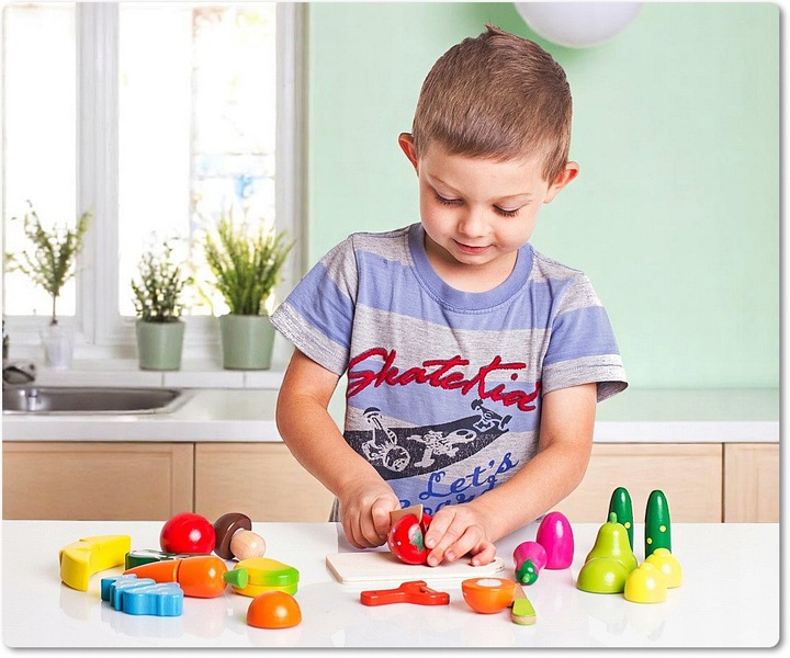 Drewniane Owoce i Warzywa Do Krojenia na Rzep Deska Nóż Zestaw XXL 17 el