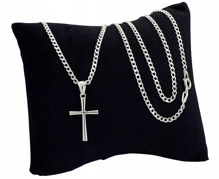 Łańcuszek Srebrny Pancerka Pełny Diamentowany Krzyżyk pr 925 Grawer Gratis