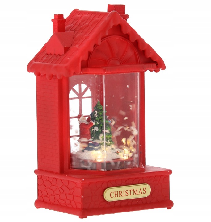 LAMPION ŚWIĄTECZNY Z WKŁADEM LED POZYTYWKA DOMEK CZERWONY 12 x 9 x 19,5 CM