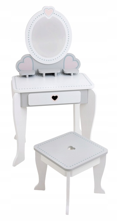 Drewniana toaletka dla dziewczynki z krzesełkiem lustro akcesoria szuflada