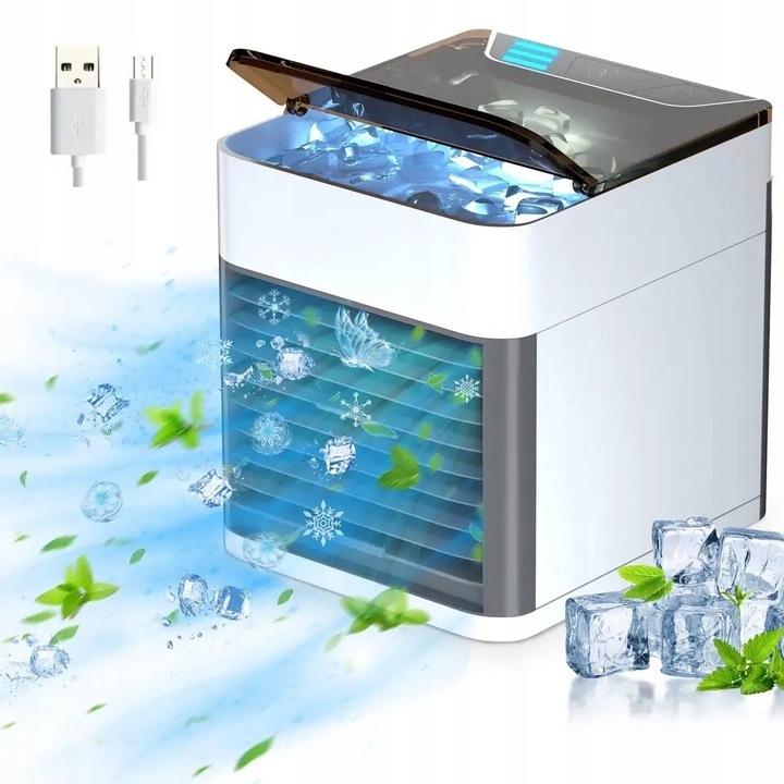 PRZENOŚNY MAŁY KLIMATYZER USB NA WODĘ i LÓD 3W1 KLIMATOR DO DOMU WENTYLATOR