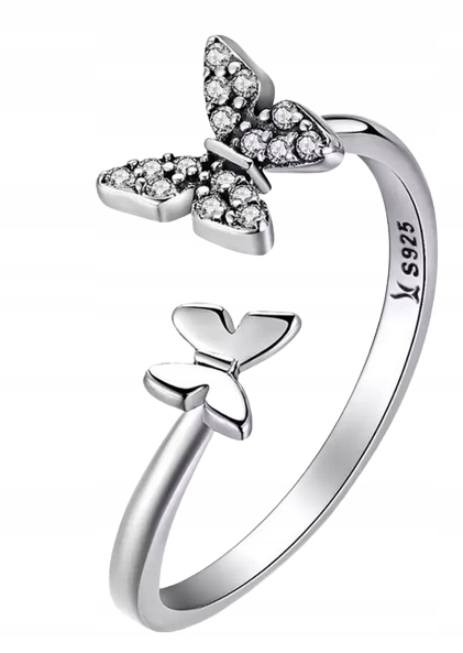 Pierścionek srebrny motyle regulowany +pudełko