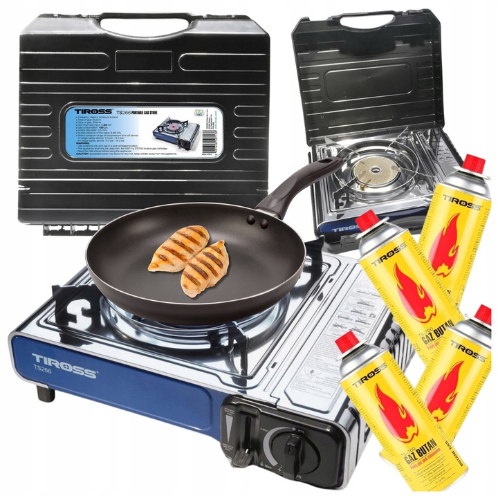 KUCHENKA TURYSTYCZNA TIROSS TS-266 SREBRNA 1650 W + 4 I BUTLE GAZOWE