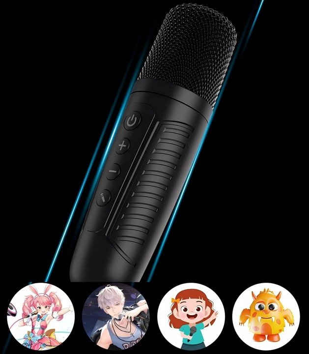 ZESTAW KARAOKE Z 2 MIKROFONY BEZPRZEWODOWE GŁOŚNIK BLUETOOTH LED KOLOROWA