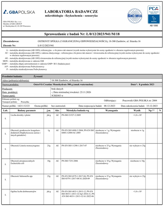 OstroVit Creatine Monohydrate 500 g KREATYNA