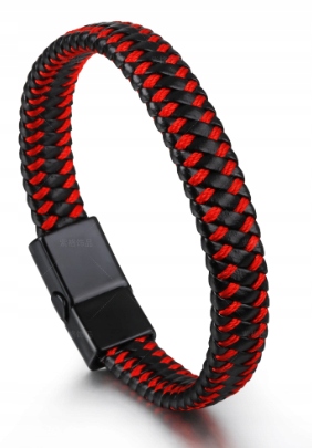 Męska bransoletka z magnetycznym zapięciem z czerwoną nitką 21cm