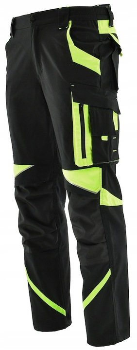Spodnie Robocze ELASTYCZNE Odblaskowe NEON Do Pracy STRETCH SPANDEX BHP