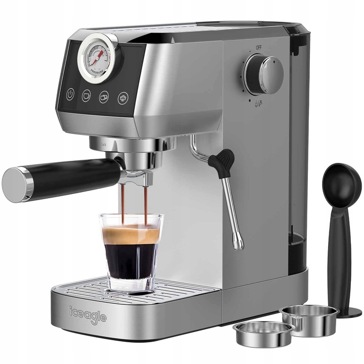 Iceagle Ekspres do kawy espresso CM1665, manometr, 20 barowa włoska pompa