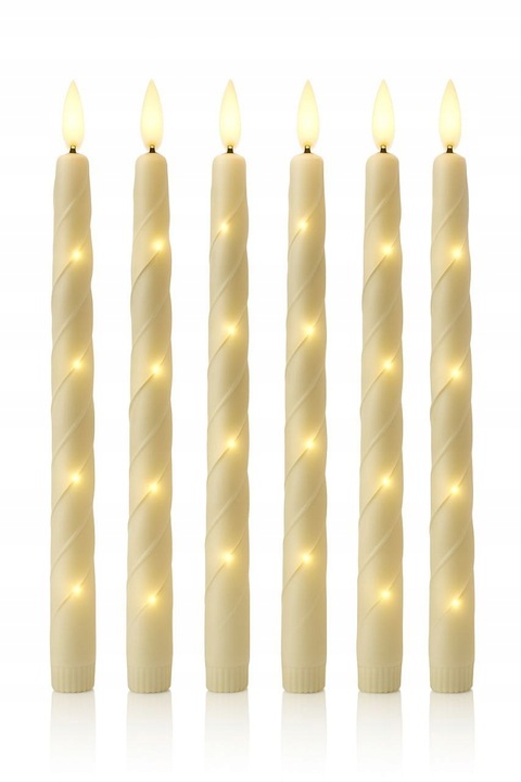 Świece stożkowe LED bezpłomieniowe stożkowe 27 cm na baterie 6 sztuk