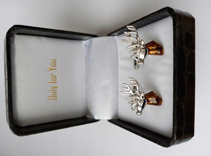 Spinki do mankietów dla myśliwego Głowa Jelenia Jeleń z Porożem + Pudełko