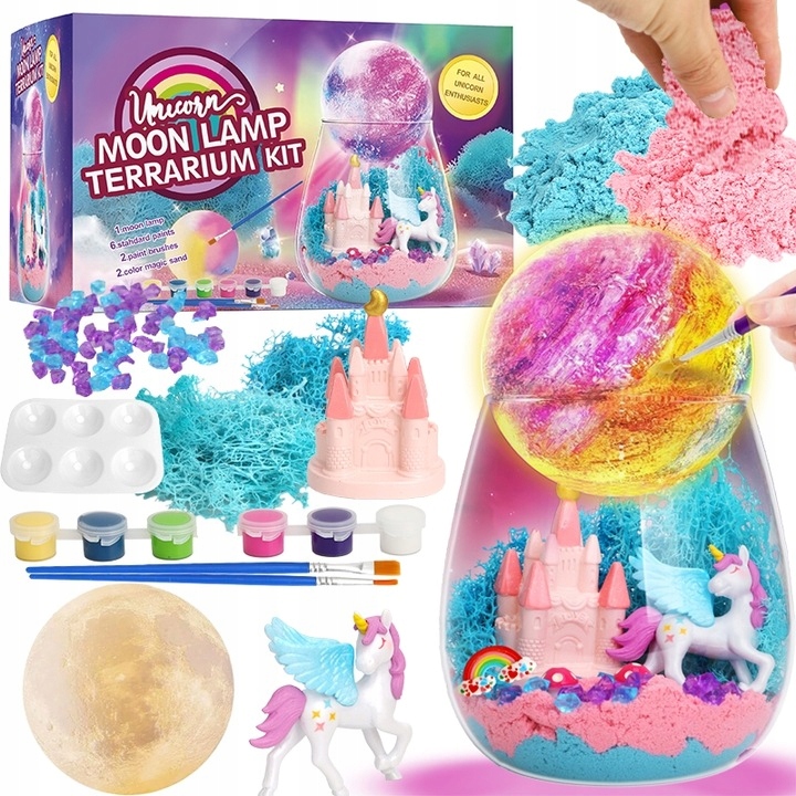 Jednorożec Zestaw Kreatywny Dziewczynki Lampka Nocna Piasek Kinetyczny DIY