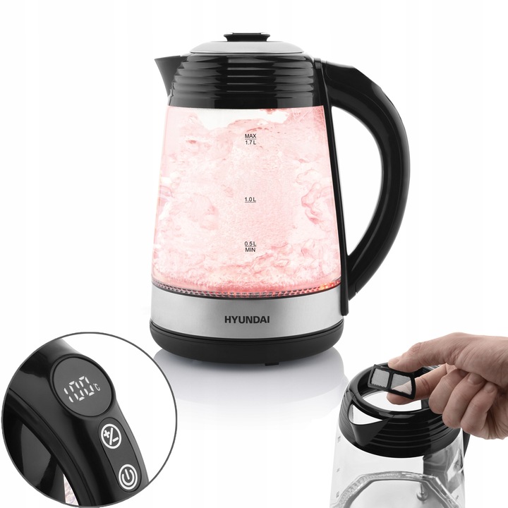 CZAJNIK ELEKTRYCZNY HYUNDAI BEZPRZEWODOWY SZKLANY