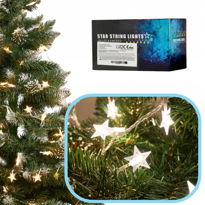 LAMPKI LED ŁAŃCUCH GWIAZDKI ŚWIĄTECZNE CHOINKOWE WESELE 10m 100LED