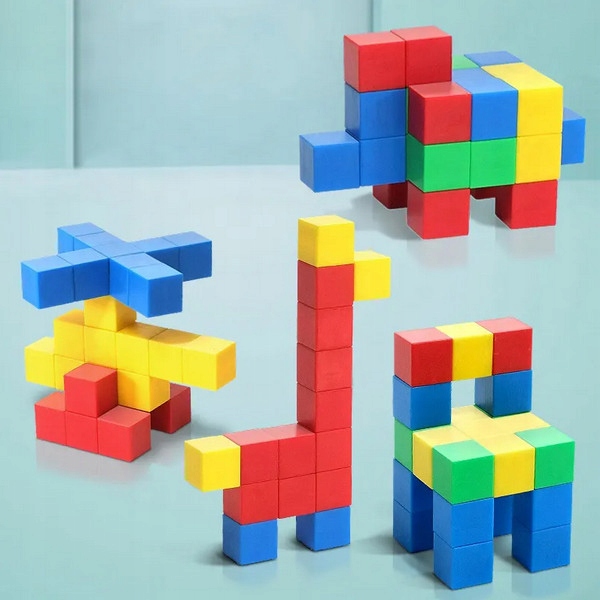 Klocki magnetyczne edukacyjne KOSTKI SZEŚCIANY Zestaw 64 el. magnesy