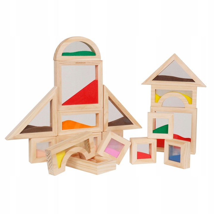 Drewniane klocki sensoryczne dla dzieci – zestaw 18 elementów do zabawy