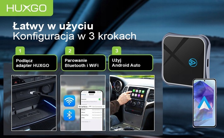 HUXGO bezprzewodowy adapter samochodowy do Android Auto