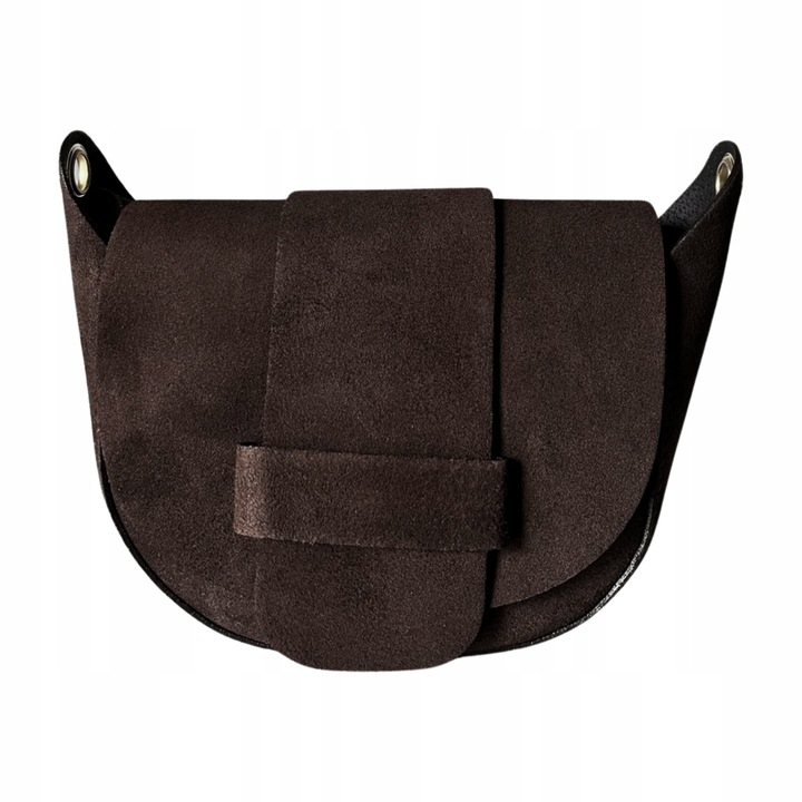 Czekoladowa torebka zamszowa podkówka brązowa włoska listonoszka zamszowa