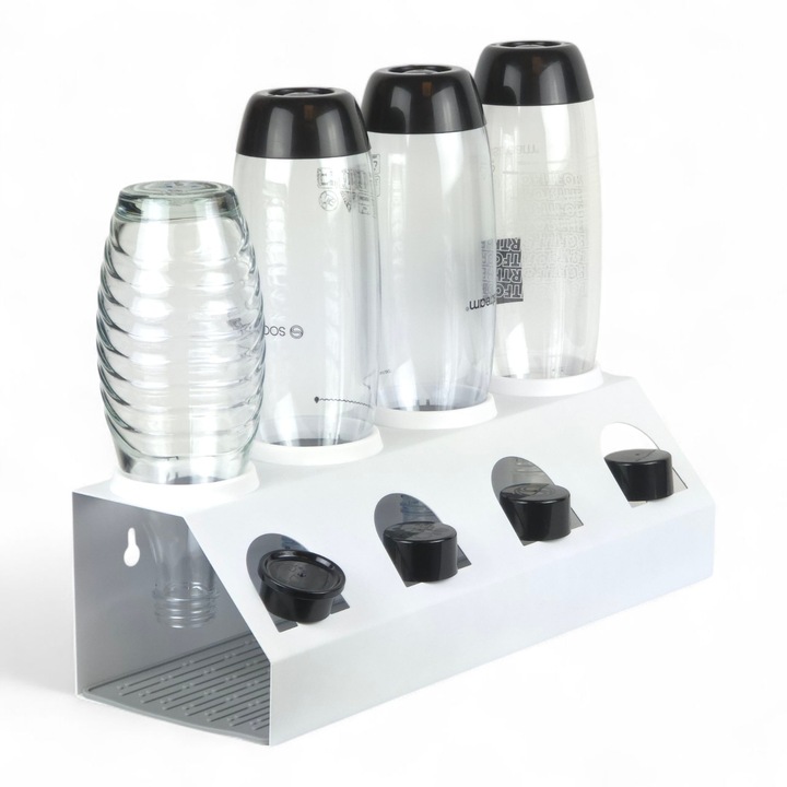 OCIEKACZ STOJAK METALOWY BIAŁY NA 4 BUTELKI DO SATURATORA SODASTREAM BRITA